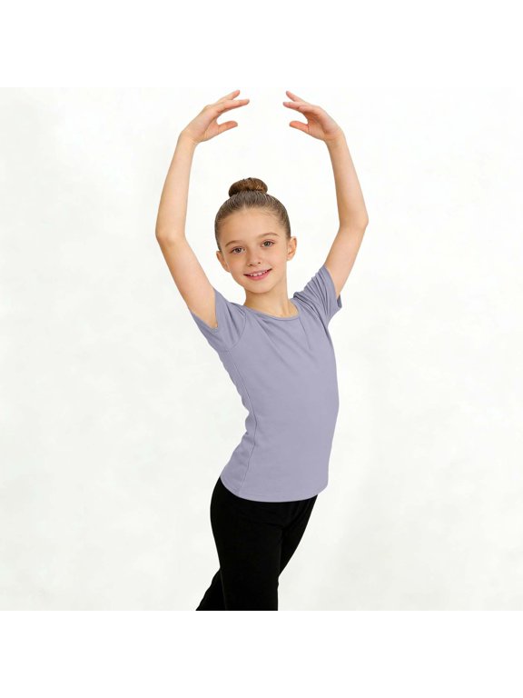 Solid Color Round Neck Dance Practice for 3-15 Year Old Children,Gymnastics Tumbling Outfit