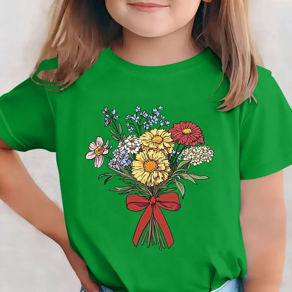 Freshbabe Unisex Kids Printed Short Sleeve T-Shirt, Classic Crew Neck Casual Tees, Versatile Everyday Outfit For Holiday and Gifting