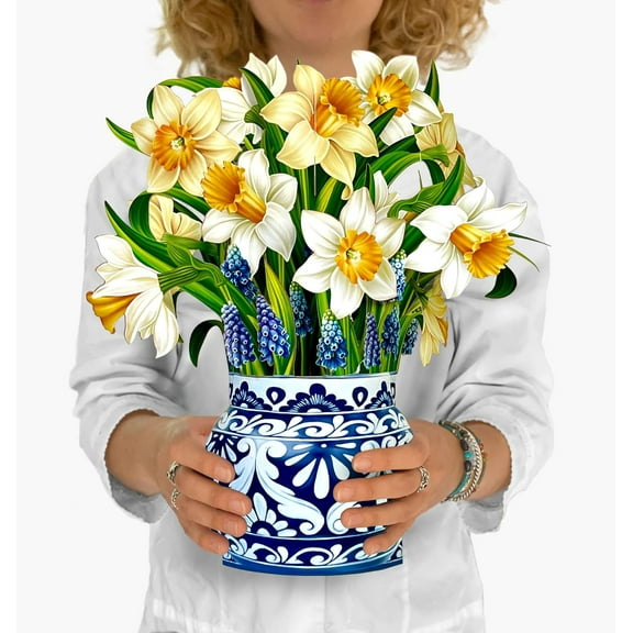 Freshcut Paper Pop Up Cards, English Daffodils, 12 Inch Life Sized Forever Flower Bouquet 3D Popup Greeting Card, Birthday Cards, Get Well Gifts, Blank Notecard & Envelope