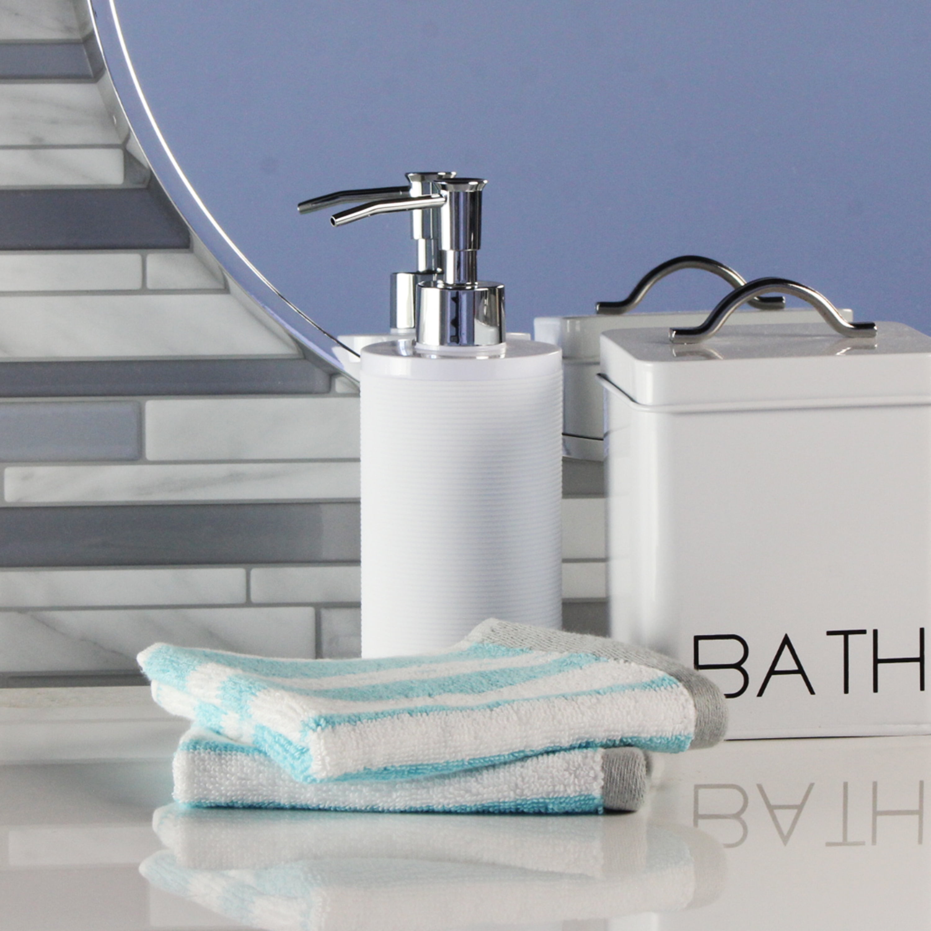 Freshee 2Piece Washcloth Set, Aqua Stripe Featuring Intellifresh Antimicrobial Technology