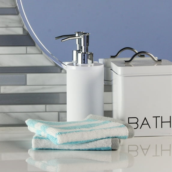 Freshee 2-Piece Washcloth Set, Aqua Stripe - Featuring Intellifresh Antimicrobial Technology