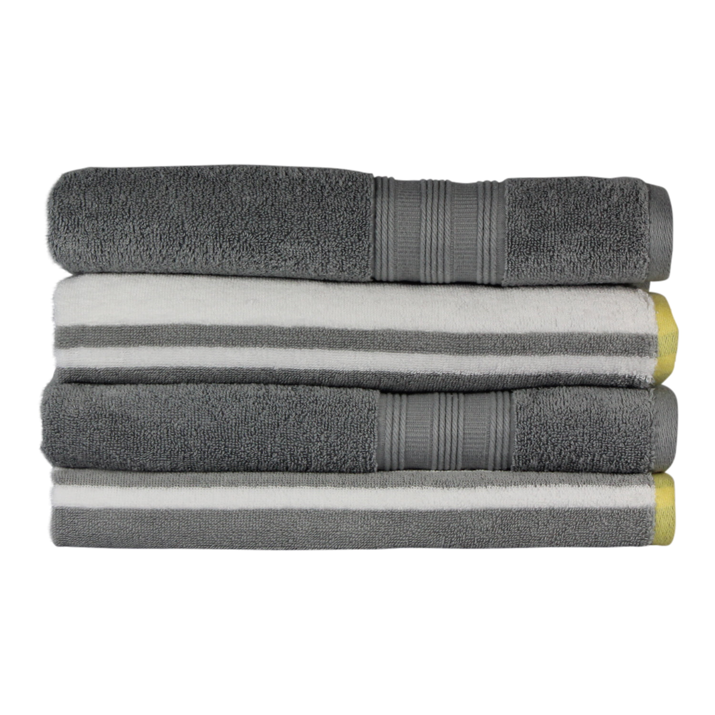Freshee 4-Piece Bath Towel Set, Grey Solid/Stripe - Featuring Intellifresh  Antimicrobial Technology 