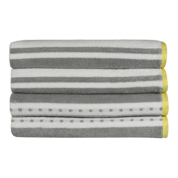 Freshee 4-Piece Bath Towel Set, Grey Stripe - Featuring Intellifresh Antimicrobial Technology