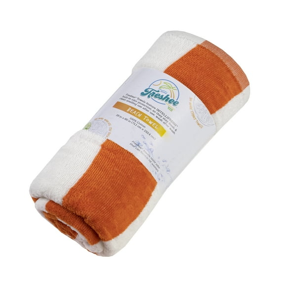 Freshee Cabana Stripe Beach Towel, Orange - Featuring Intellifresh Antimicrobial Technology