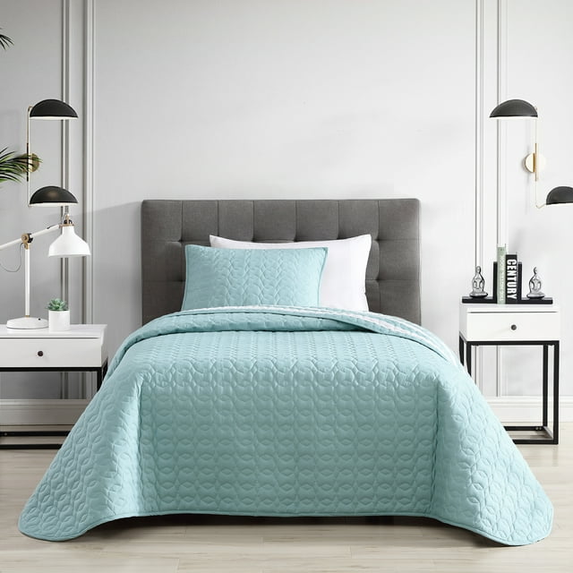 Freshee Reversible 2Piece Twin/Twin XL Quilt Set, Aqua