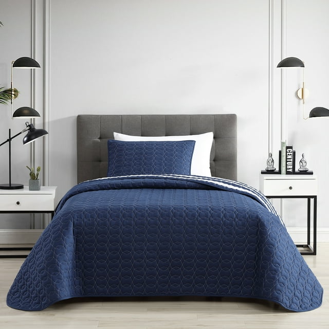 Freshee Reversible 2Piece Twin/Twin XL Quilt Set, Navy