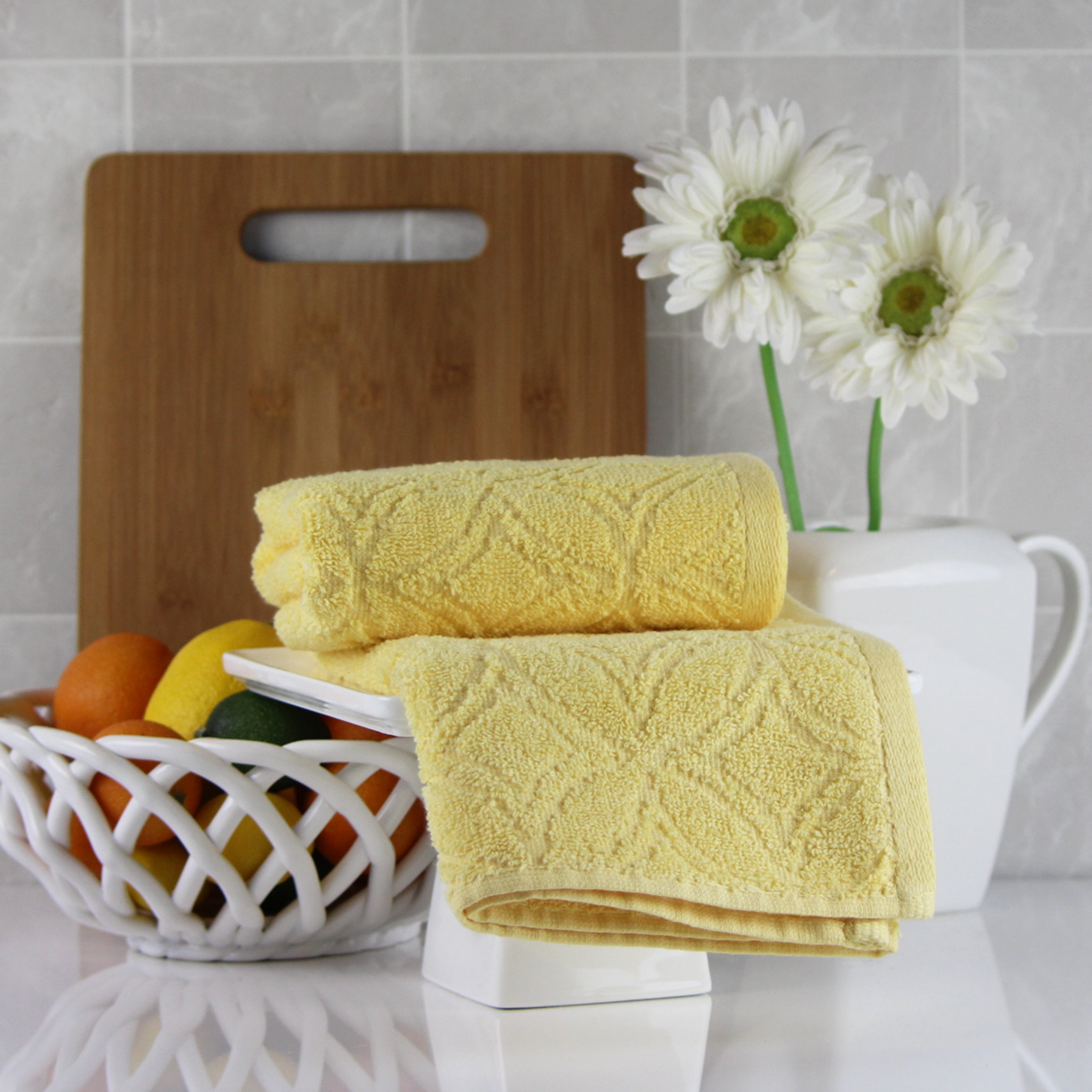 NICOLE MILLER HOME 2 KITCHEN TOWELS FLOWERS IN CUP YELLOW RUST 100