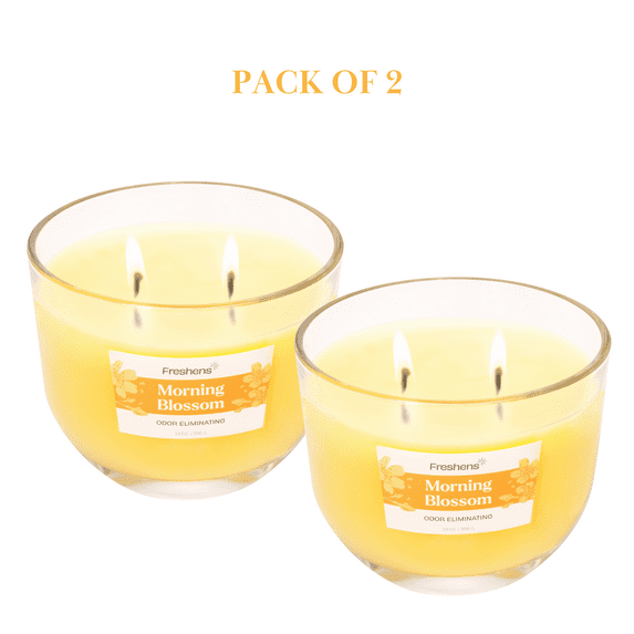 Freshens Morning Blossom Scented Jar Candle, 2 Wick, 14 oz, 40 Hours Burn, Pack of 2, Floral