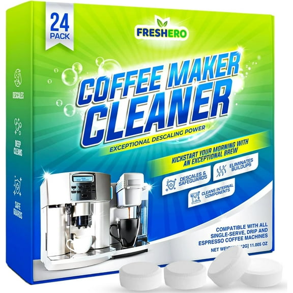 Freshero Coffee Machine Descaler & Cleaner Tablets (Keurig, Breville, Miele, Delonghi, Ninja, Nespresso & Espresso Machines), 24 Count.