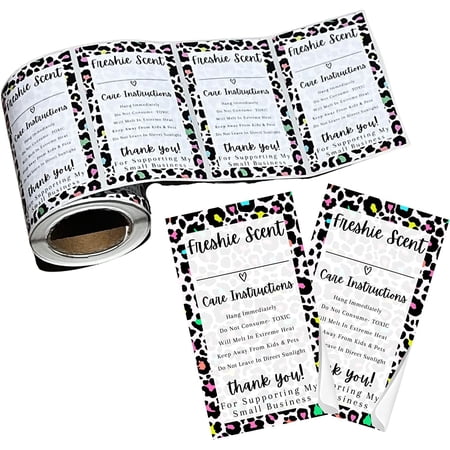 Freshie Warning Care Instruction Card Stickers 200 Sticker Roll 2x3.5 Write in Your Scent Line Rainbow Leopard Pink for Scented Bead Molds Aroma Oil Freshie Silicone Its Getting Hot Labels