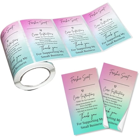 Freshie Warning Care Instruction Card Stickers 200 Sticker Roll 2x3.5 Write in Your Scent Line Rainbow Ombre Pink Green Scented Bead Molds Aroma Oil Freshie Silicone Its Getting Hot Labels