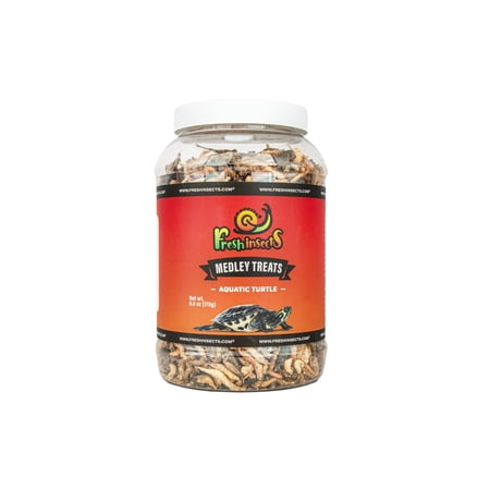 Freshinsects Aquatic Turtle Medley Treat Food, Freeze Dried River Shrimp, Mealworms and Crickets. Vitamin Enriched, Essential Proteins, Fats and Minerals for Turtles, Bearded Dragons, Geckos, Lizards