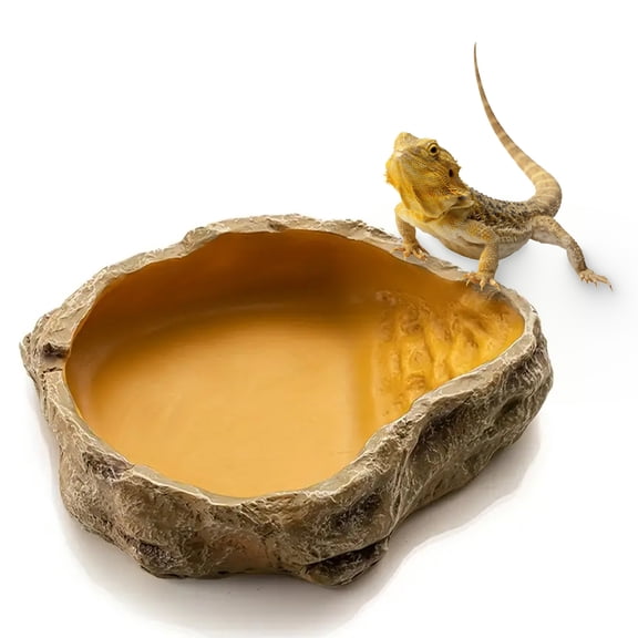 Freshinsects Reptile Water and Food Bowl, Terrarium Decor (Large, Yellow)