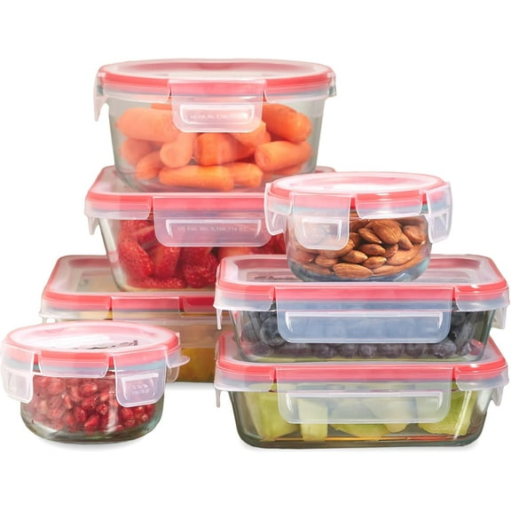 Freshlock (7-pack) Glass Food Storage Containers Set (1 2 4 Cups) Airtight & Leakproof Plastic Locking Lids Meal Prep Freezer Dishwasher Microwave Safe