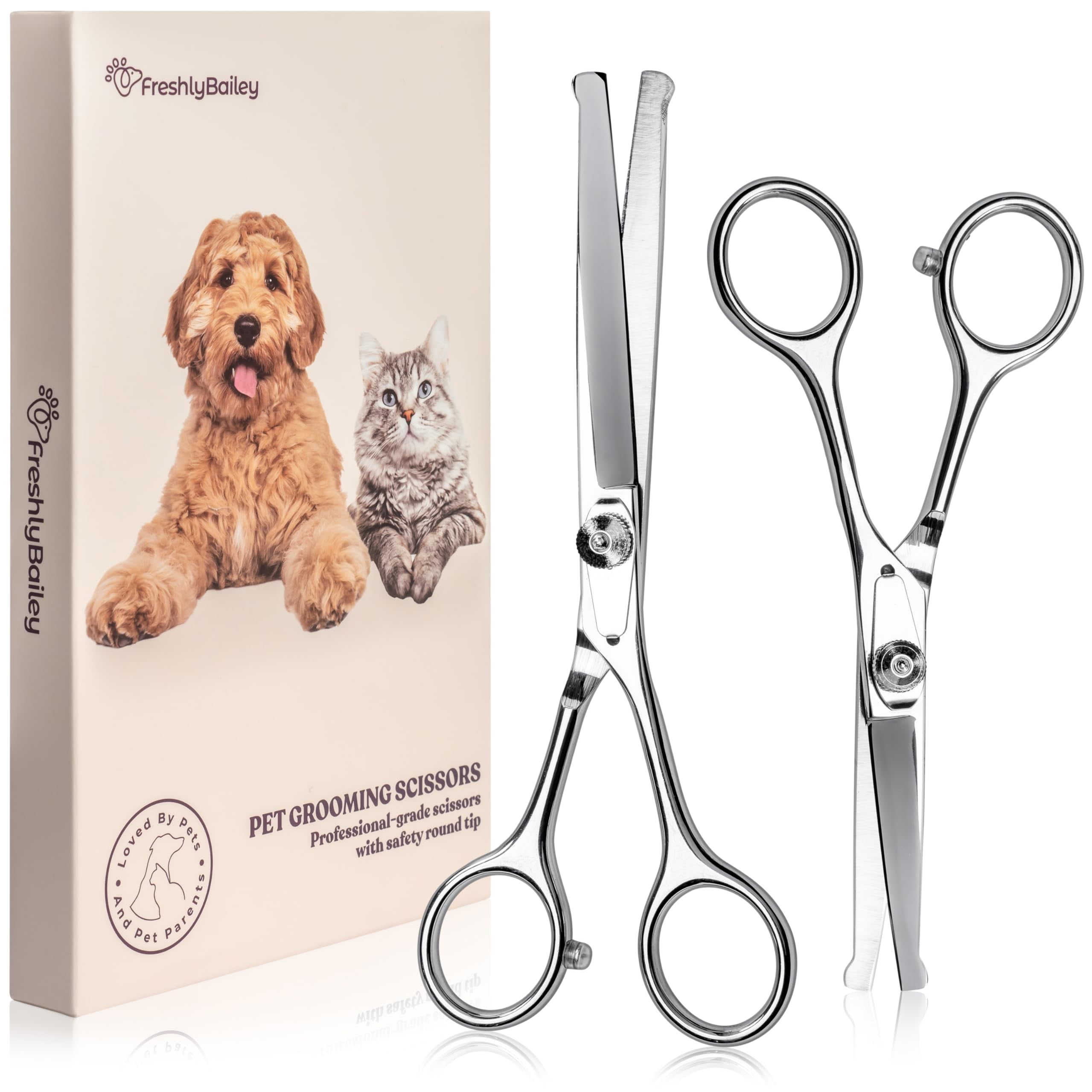Dog Grooming Kit With Safety Round Tips - Professional Stainless Steel Shears, Thinning Scissors & Comb For Dogs & Cats