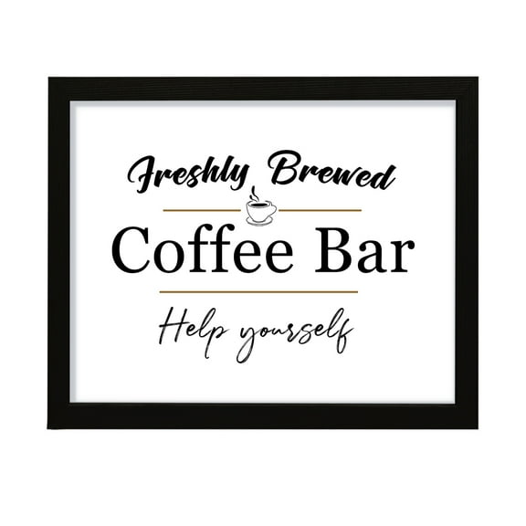 Freshly Brewed Coffee Bar Help Yourself, 5 x 7 Black FRAMED Print Wall Art