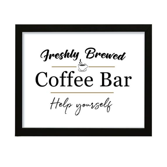 Freshly Brewed Coffee Bar Help Yourself, 8 x 10 Black FRAMED Print Wall Art
