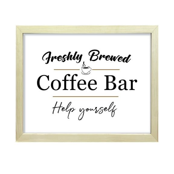 Freshly Brewed Coffee Bar Help Yourself, 8 x 10 Wooden FRAMED Print Wall Art