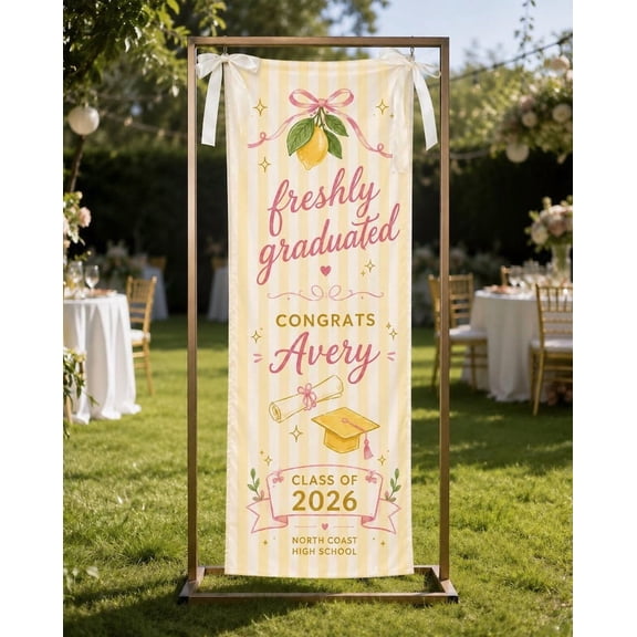 Freshly Graduated Satin Banner, Custom Class Of 2026 Backdrop, Personalized Graduation Party Sign