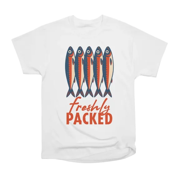 Freshly Packed Funny Sardine Lineup Design T-Shirt Tee Gift For Him ...