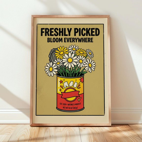 Freshly Picked Bloom Everywhere Print Retro Daisy Flowers Kitchen Decor Vintage Tin Can Botanical Floral Gift Art 231