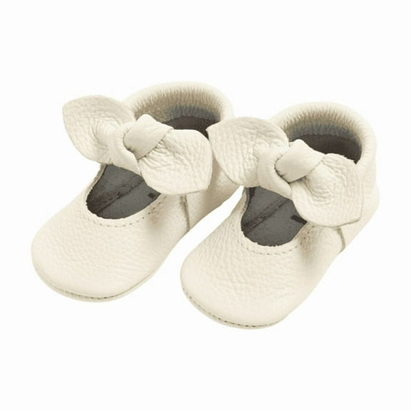 Freshly Picked First Pair Blanc Knotted Bow Moccasin Baby Shoe Newborn
