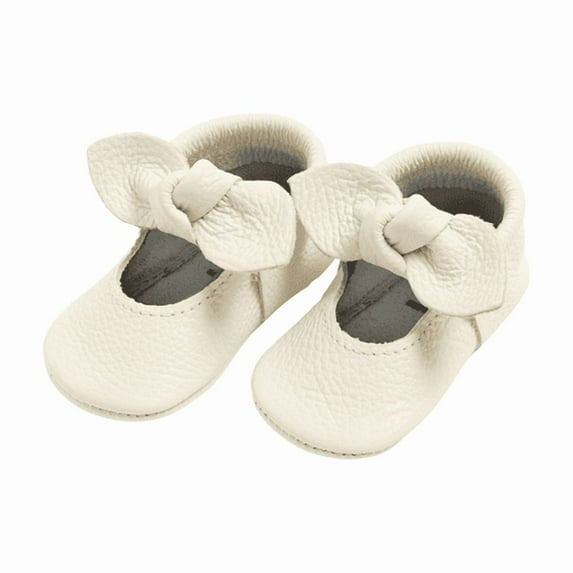 Freshly Picked First Pair Blanc Knotted Bow Moccasin Baby Shoe Newborn