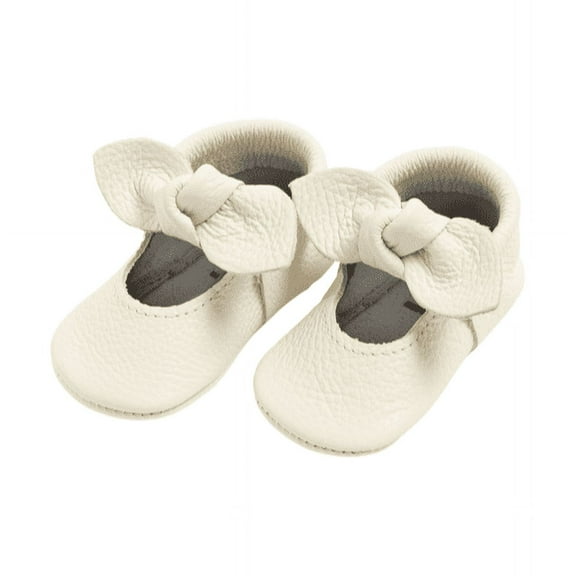 Freshly Picked First Pair Blanc Knotted Bow Moccasin Baby Shoe Size 2