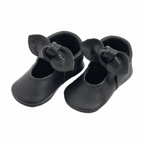 Freshly Picked First Pair Carbon Knotted Bow Moccasin Baby Shoe Size `3