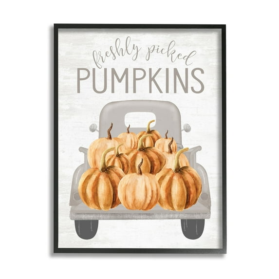 Freshly Picked Pumpkins Rustic Harvest Signage Truck Transportation Graphic Art Framed Art Print Wall Art