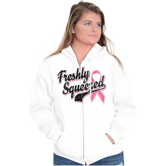 Freshly Squeezed Breast Cancer Aware Womens Plus Size Graphic Zipper Hoodie Brisco Brands 2X