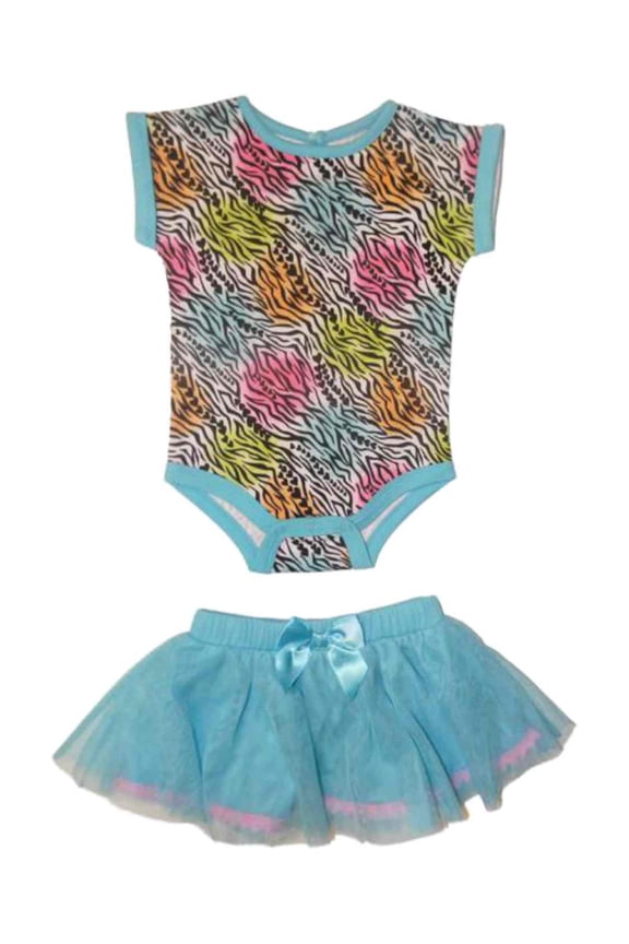 Infant Girl 2 PC Blue Zebra Stripe Bodysuit Tutu Skirt Set NB