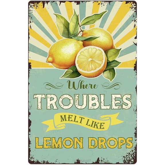 Freshly Squeezed Lemonade Tin Sign Funny Lemon Print Art Poster Vintage Metal Signs Wall Decor for Home Farmhouse Kitchen Cafe Bar Pub Shop Poolside Decorative Retro 8x12 Inch Hanging Plaque