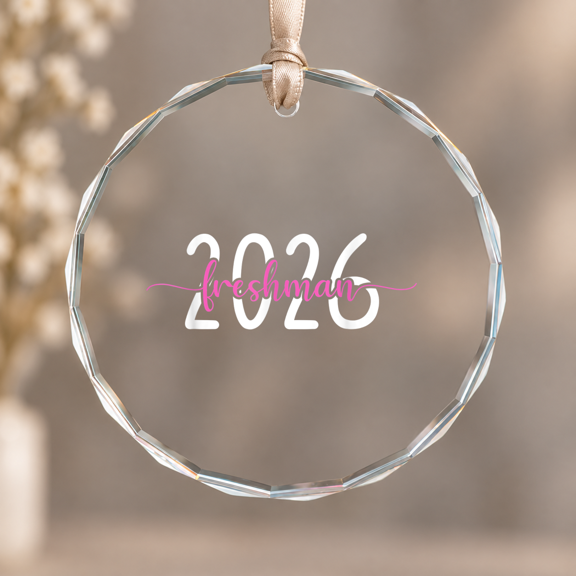 Freshman Class of Theme Ornament, Keepsake Decor, Circle Glass Ornament