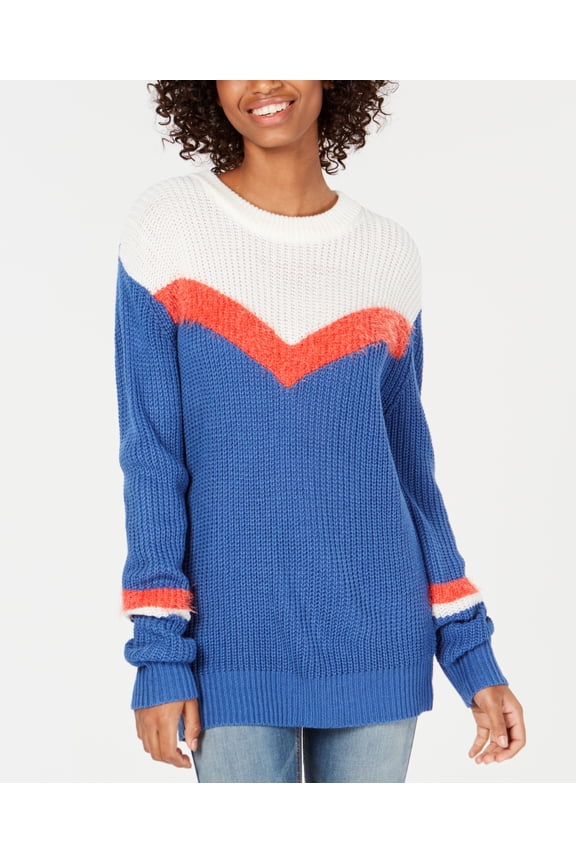 Juniors' Chevron-Stripe Sweater Delft Blue S
