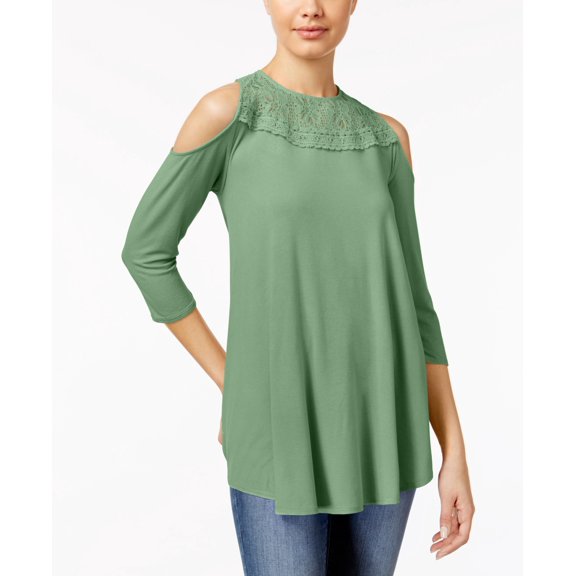 Freshman Juniors Lace Trim Cold Shoulder Swing Tunic Basil M