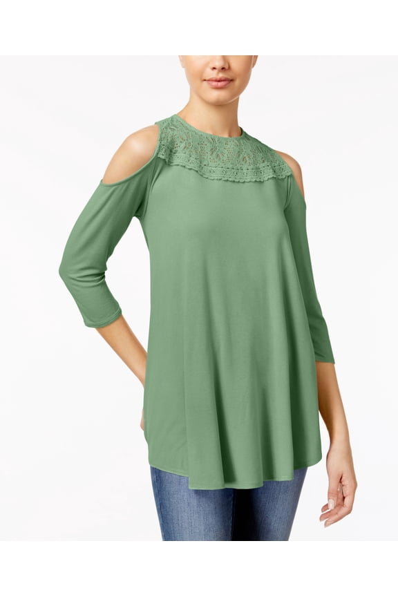 Juniors Lace Trim Cold Shoulder Swing Tunic Basil M
