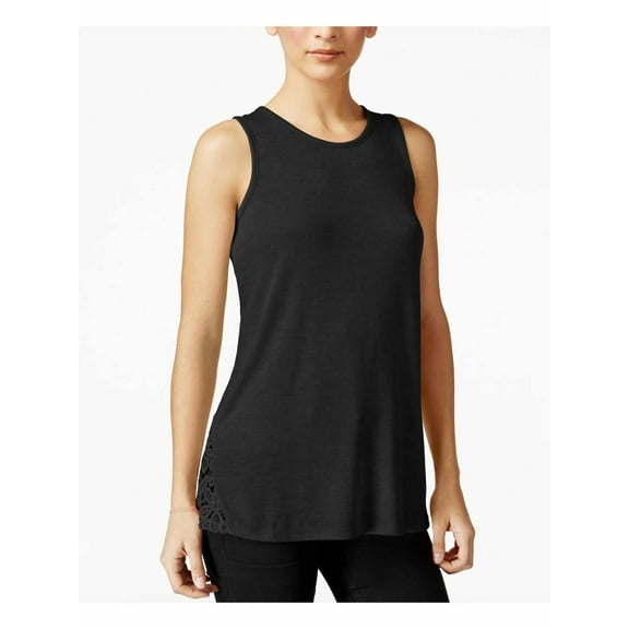 Freshman Juniors’ Lace-Trim T-Shirt Tank Tops, Black, Medium