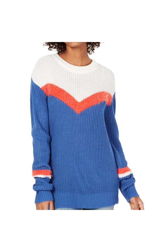 Womens Chevron Stripe Pullover Sweater, Blue, Large