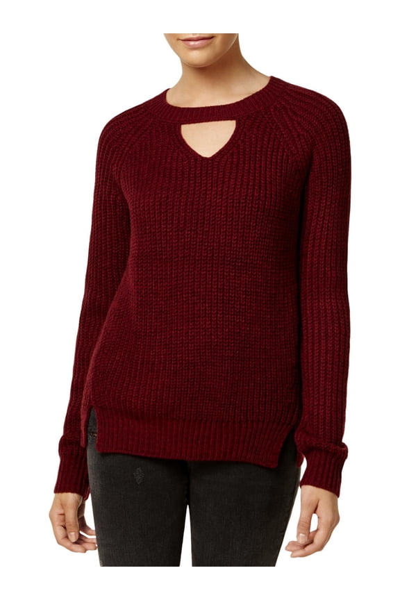 Womens Juniors Gigi Marled Pullover Choker Sweater Tawny Port L