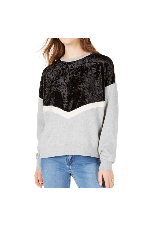 Womens Velvet Chevron Sweatshirt, Grey, Juniors, X-Small