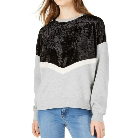 Freshman Womens Velvet Chevron Sweatshirt, Grey, Juniors, X-Small
