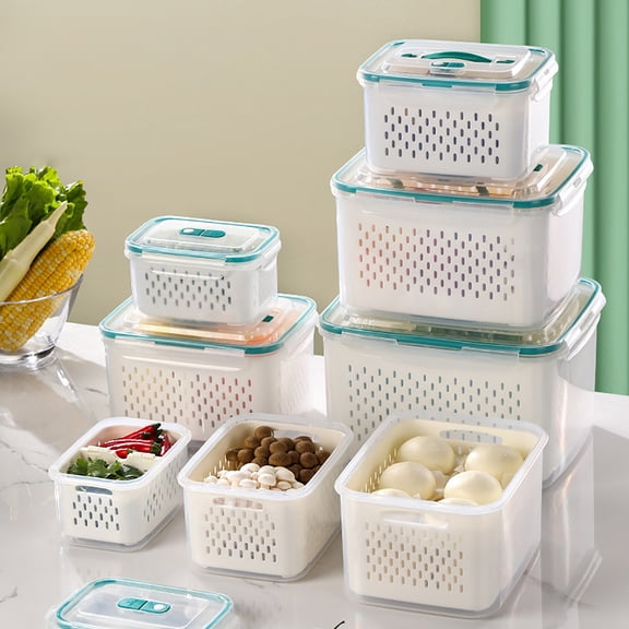 Freshness Container Food Box, Leak-proof Locking Lid, Bpa-free Plastic, Wave & Dishwasher Safe, Space-saving Refrigerator Organizer for Fruits Vegetables Meat, Topliu