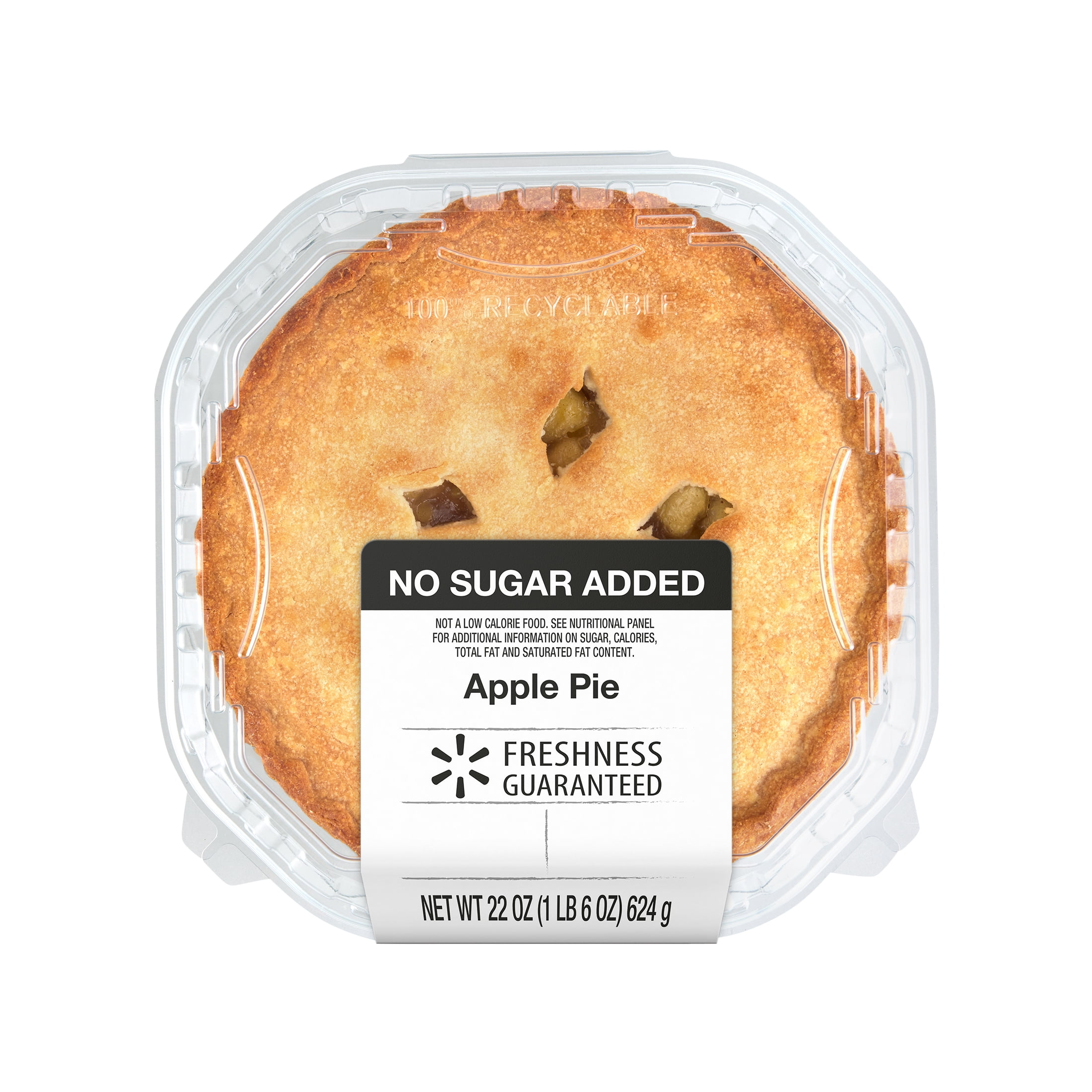 Freshness Guaranteed 8-inch No Sugar Added Apple Pie, 22 oz 1 count, Whole, Baked Plastic Tray