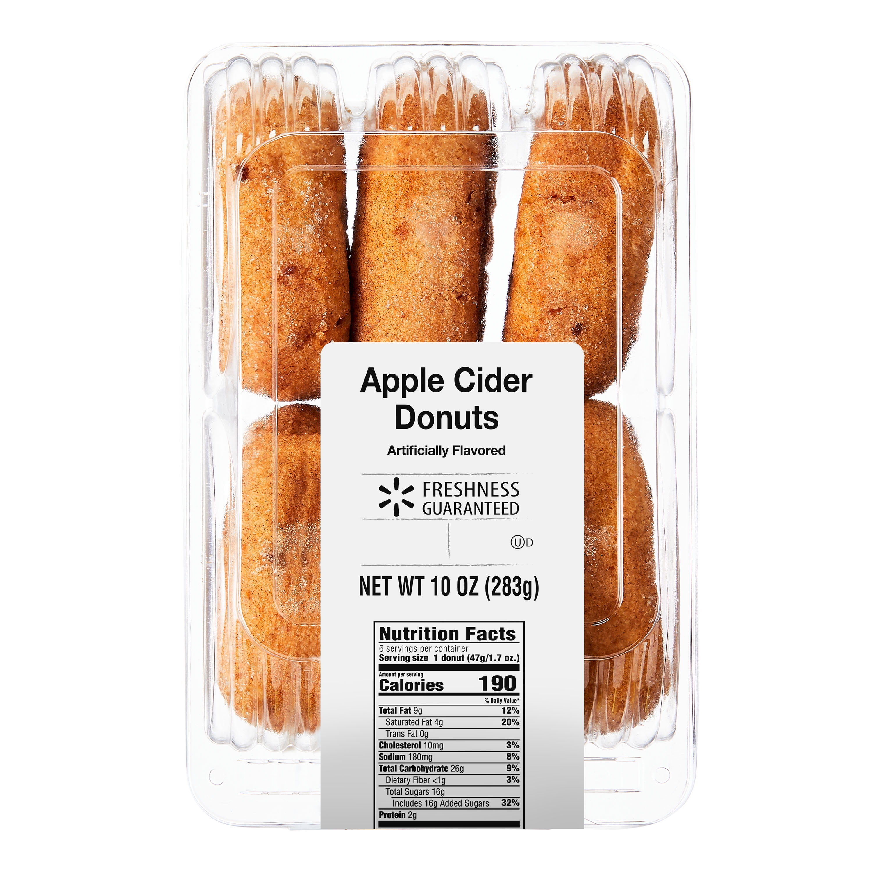 Freshness Guaranteed Apple Cider Cinnamon Sugared Donuts, 10 oz Clamshell, 6 Count (Shelf-Stable)