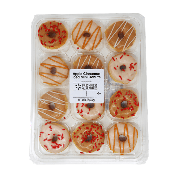 Freshness Guaranteed Apple Cinnamon Iced Mini Donuts, 12 Count, 8 oz, Soft and Chewy Snack Pack, Fried