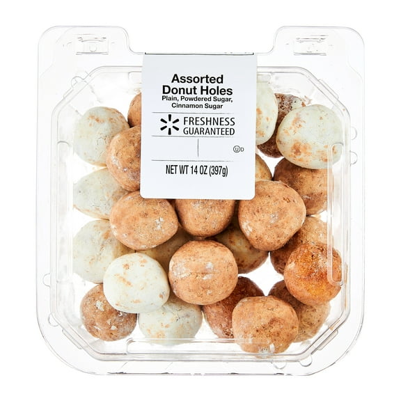 Freshness Guaranteed Assorted Plain, Powdered Sugar, and Cinnamon Sugar Donut Holes, 14 oz, 28 Count