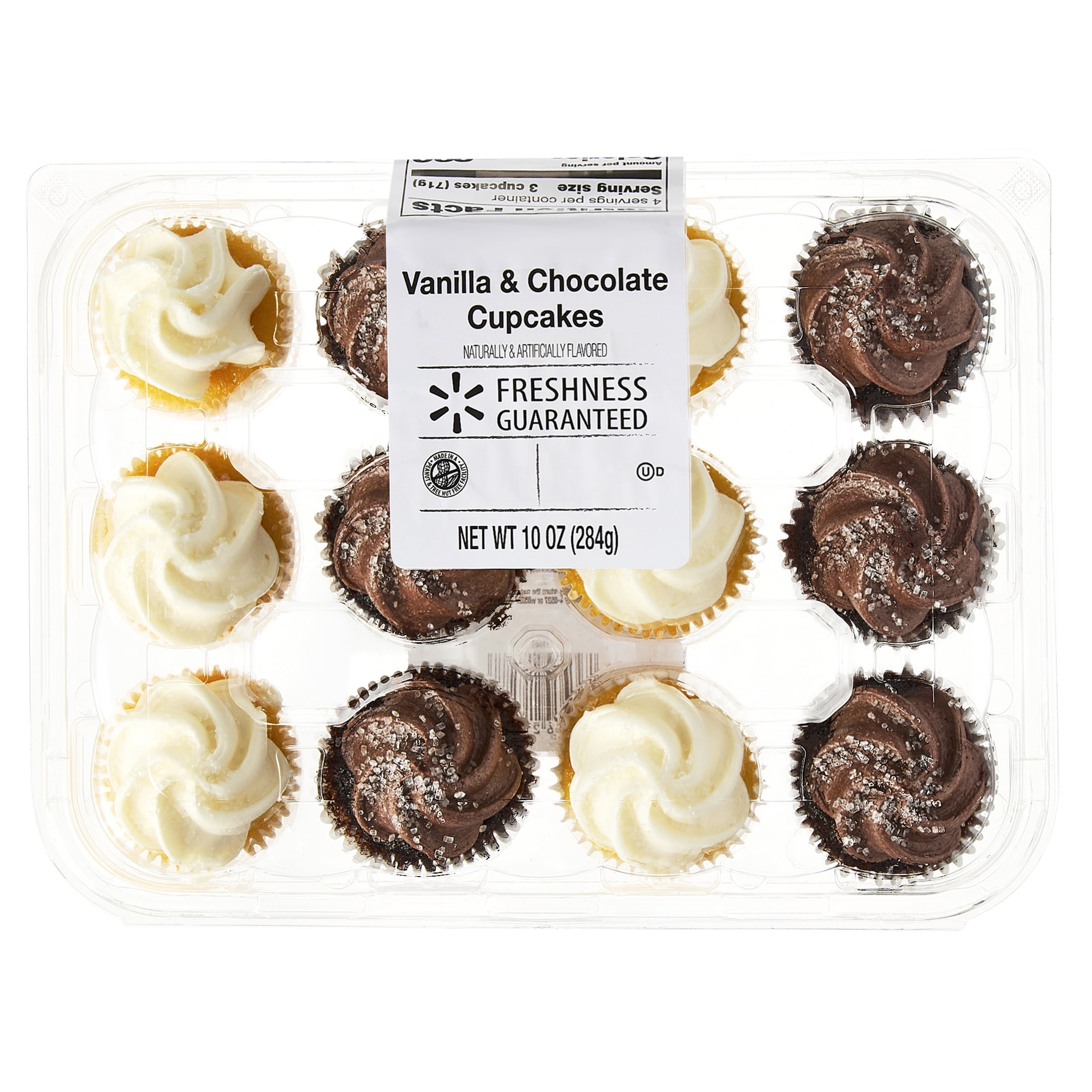 Freshness Guaranteed Vanilla and Chocolate Mini Cupcakes with Chocolate and Vanilla Icing, 10 oz, 12 Count