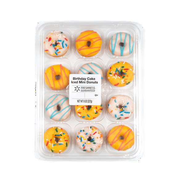 Freshness Guaranteed Birthday Cake Iced Mini Donuts, 8 oz, 12 Count, Soft and Chewy Snack