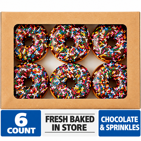 Freshness Guaranteed Whole Chocolate Iced Donuts with Sprinkles, 19 oz, 6 Count
